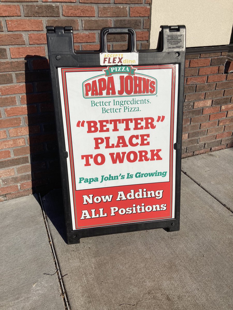 jrrogers625's tweet photo. Would you work here? Sounds like a “good” job. #papajohns #punctuationfail https://t.co/Q2efjl1gaQ