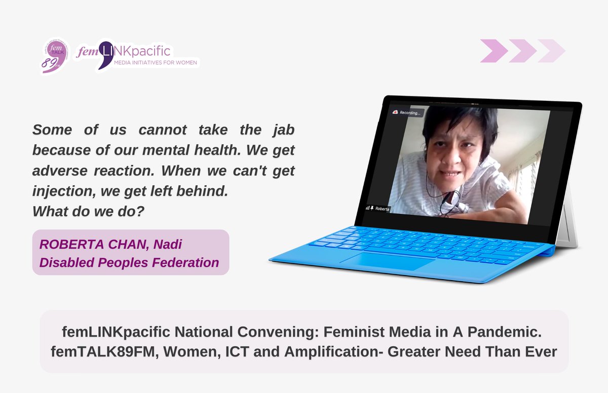 Roberta Chan in todays discussion around the @FijianGovt 2021-2022 Budget, and certain restrictions placed against unvaccinated individuals with government aid. Government must ensure our most vulnerable aren't left behind #teamFiji
#MentalHealthFiji <a href="/DisFiji/">Fiji Disabled Peoples Federation</a> <a href="/PDFSEC/">Pacific Disability Forum</a> <a href="/CoalitionWe/">We Rise Coalition</a>