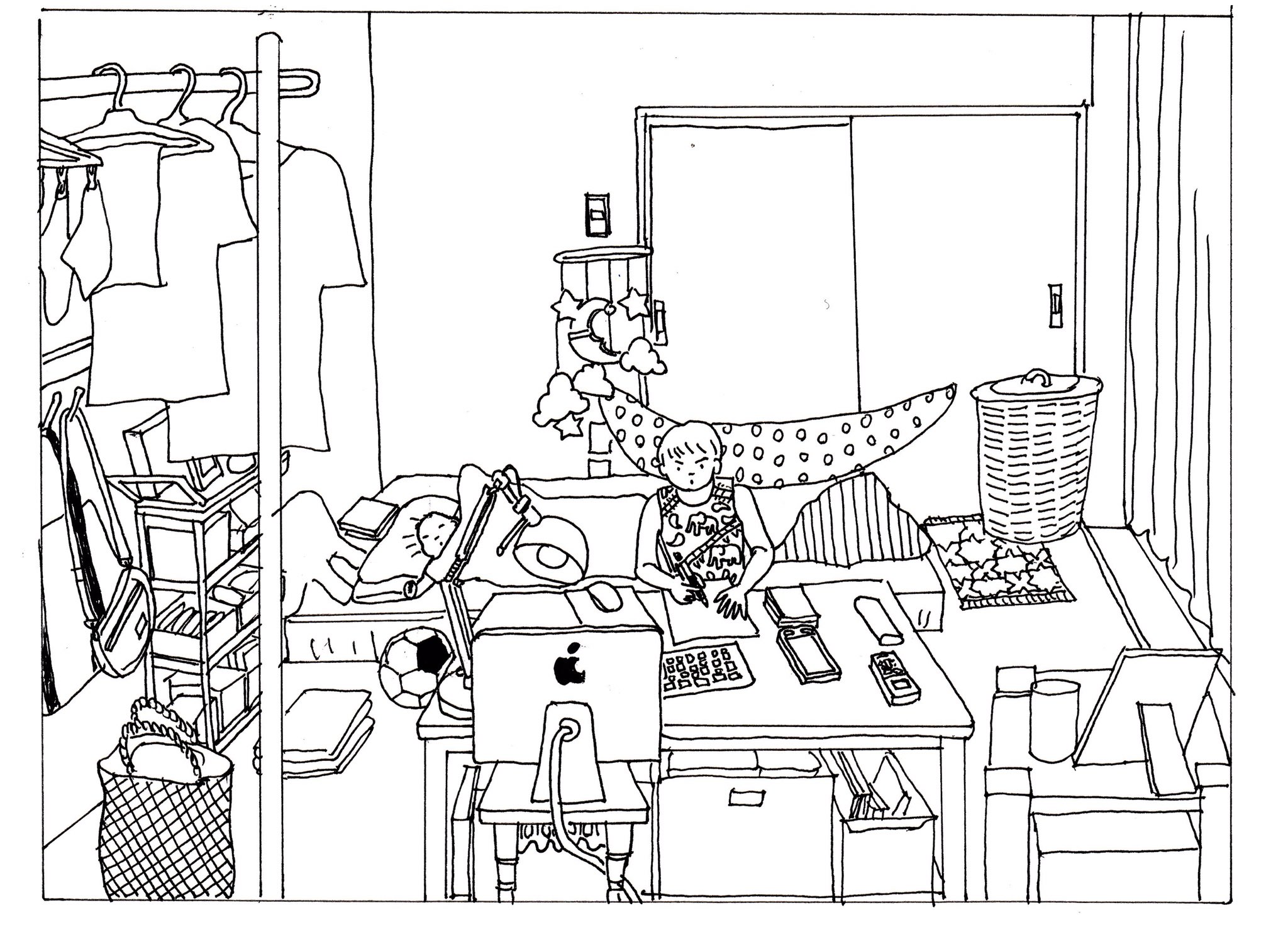 Rie Mochizuki まだまだ暑い イラスト イラストレーション Illustration 赤ちゃんのいる生活 部屋 イラスト日記 一コマ T Co Tyvoc211ae Twitter