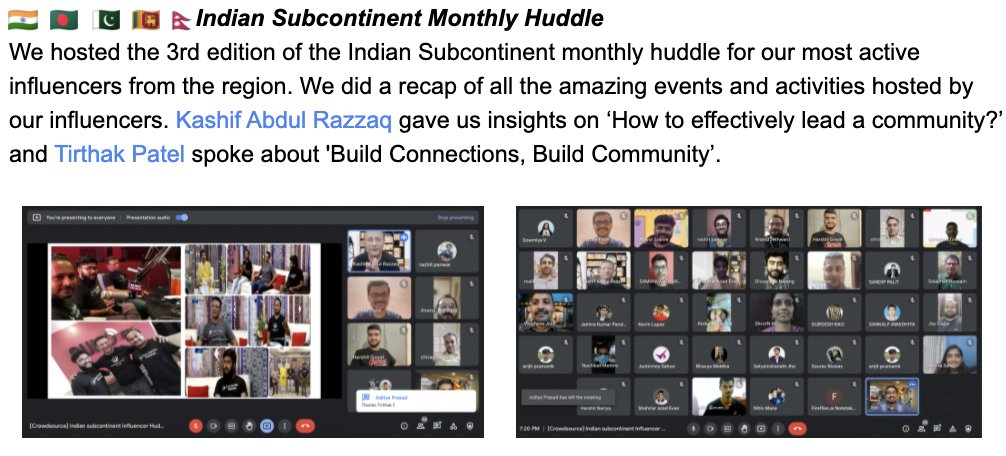 Tirthak_patel's tweet photo. #GoogleCrowdsource:🇮🇳🇧🇩🇵🇰🇱🇰🇳🇵Indian Subcontinent Monthly Huddle 

Got an opportunity to share my learnings with all the amazing influencers🎉

#ShareYourCulture got featured which was organized by me &amp; @BratinKundu!🤝

@nikhilraichur91 @MajiMadhurima @eyebetalks @hashtagcharu https://t.co/lX3BIQqJ4I