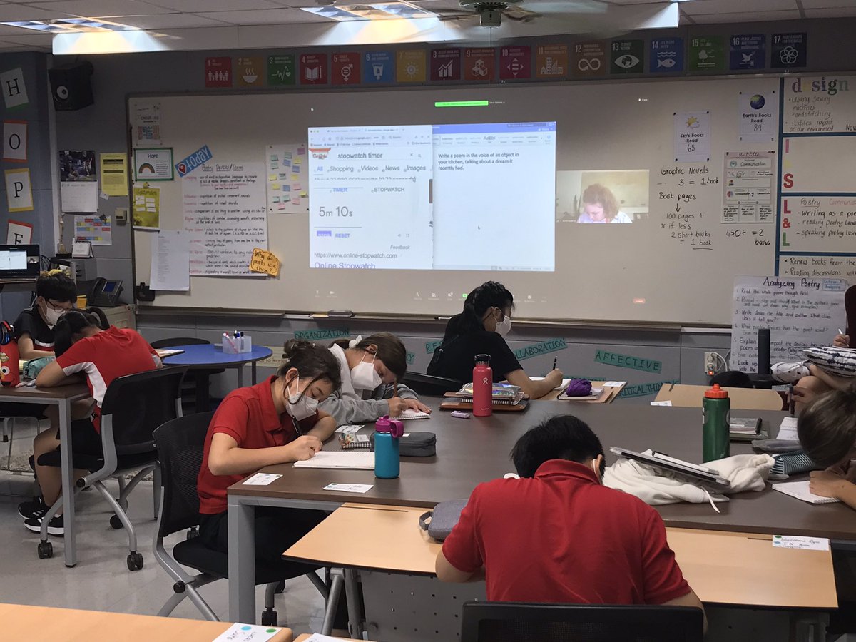 SFS_MSlib's tweet image. 6th grade at SFS writing poems with award-winning poet Kristina Erny, in a virtual visit!  Learning about voice and persona, students wrote poems from the perspective of shoes, a pan, coffee machines, and many other items!