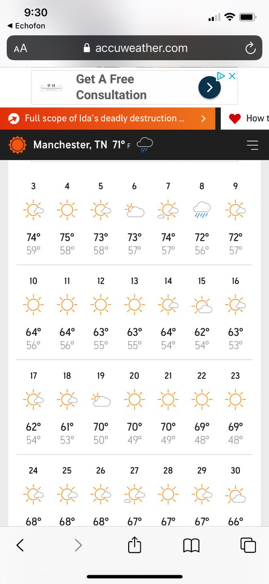 BigAdamB's tweet photo. @michaelconley6 @Bonnaroo Yeah this October weather forecast looks terrible!  Don’t know how y’all survive it. https://t.co/68EmUHXqYz