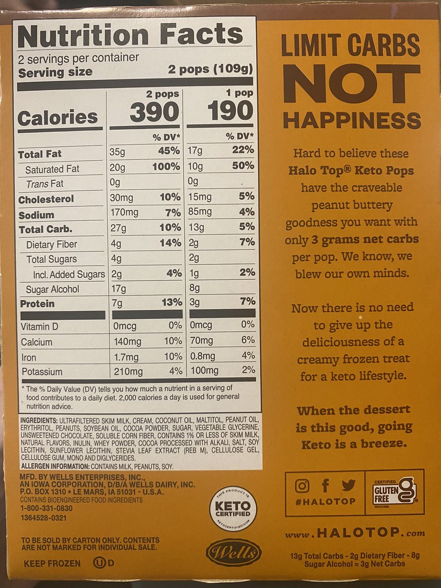 BlueberryMath's tweet photo. Dear @HaloTopCreamery, thanks for the low carb ice cream AND the new math task! I’m going to ask my students what they notice and wonder about this nutrition facts label. 🤔 🧐 https://t.co/IXdHDQPFSO