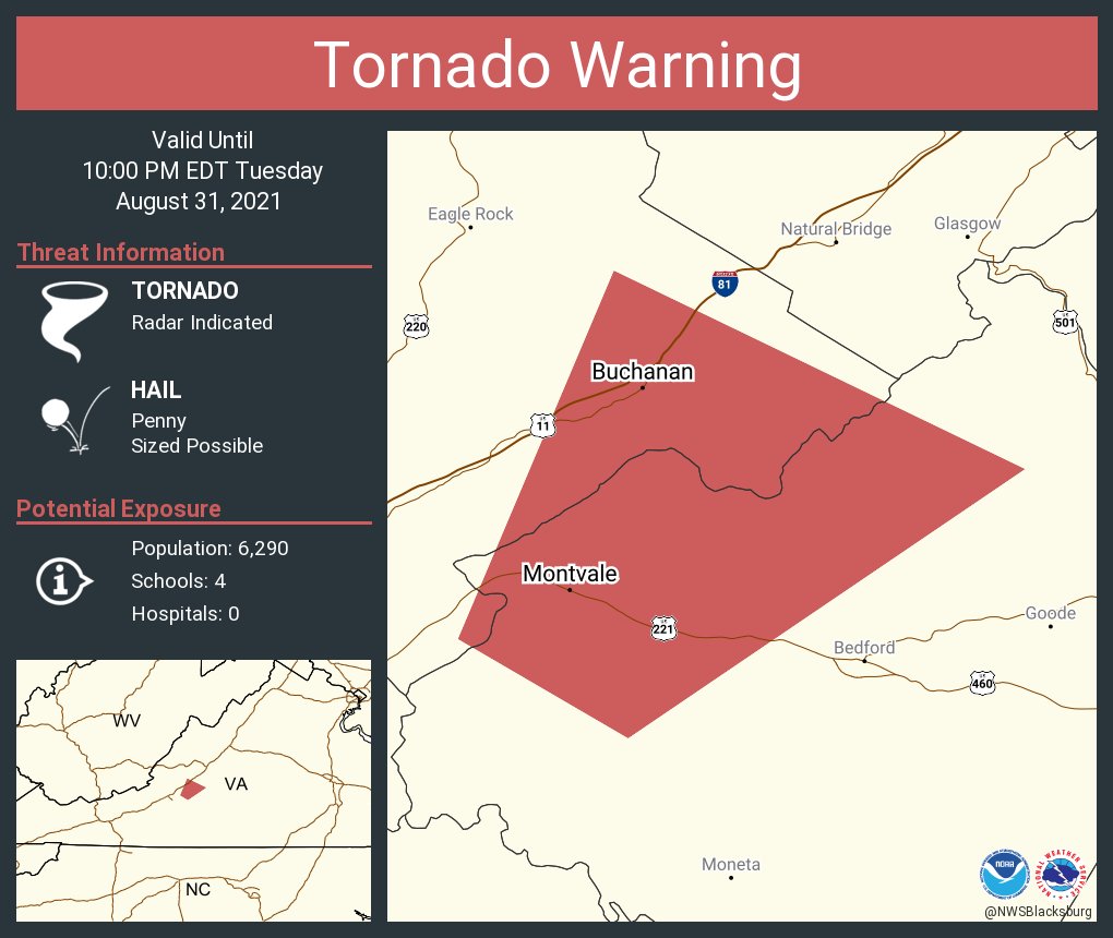 Tornado Warning including Buchanan VA, Montvale VA until 10:00 PM EDT