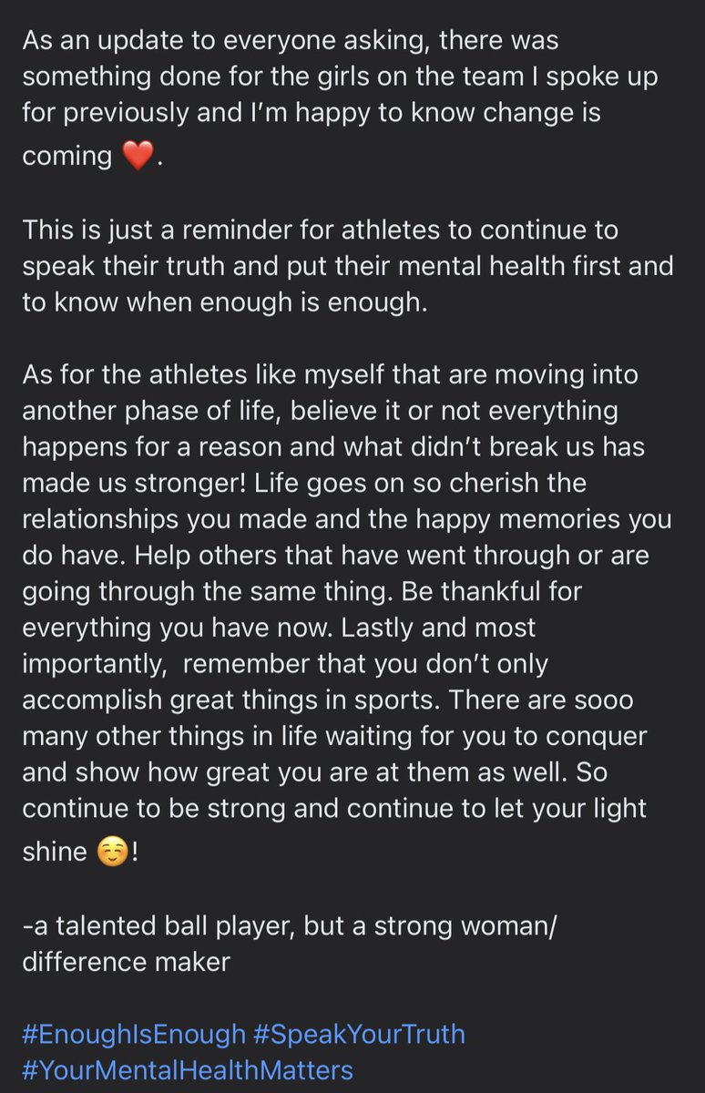 Full post❤️. Athletes continue to prioritize your mental health and enjoy life !