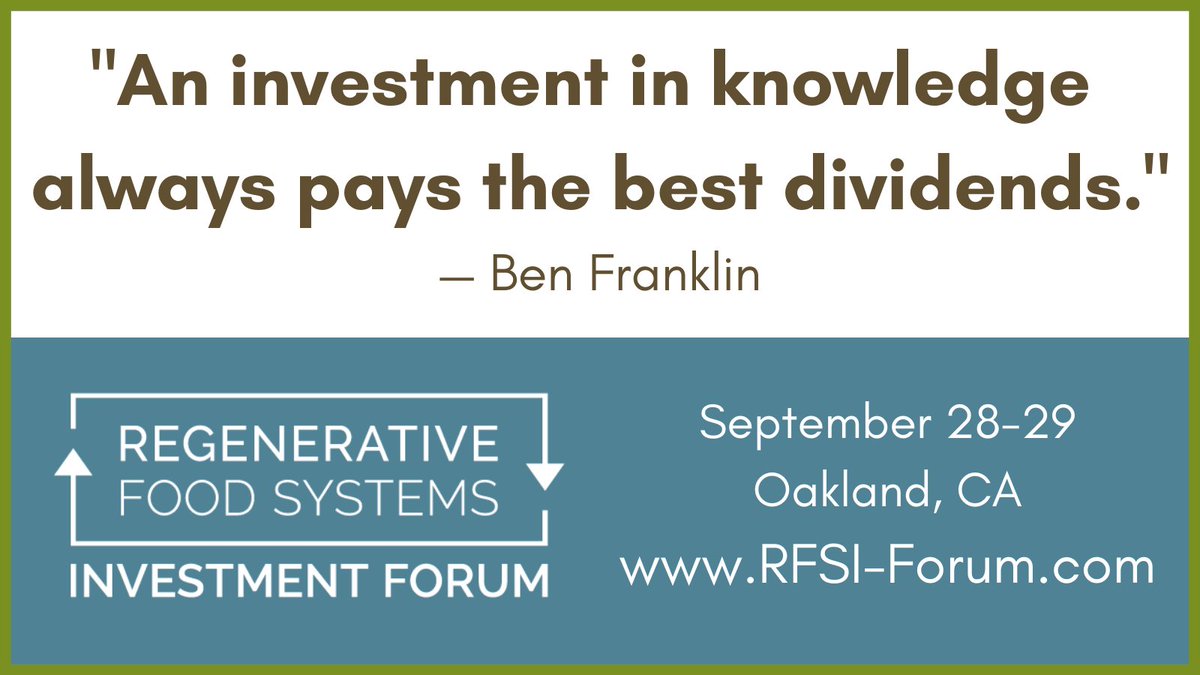 We're curating an unparalleled program that offers information, tools, and connections to support successful investment into #regenerativeagriculture and #foodsystems. Come learn with us at the #RFSIForum21 on Sept. 28-29!
rfsi-forum.com/current-forum/
#agriculture #investment #impact