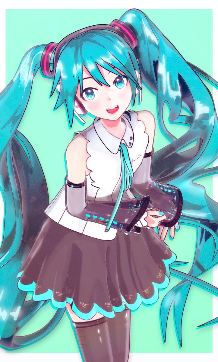 hatsune miku 1girl solo long hair shirt see-through sleeves skirt twintails  illustration images