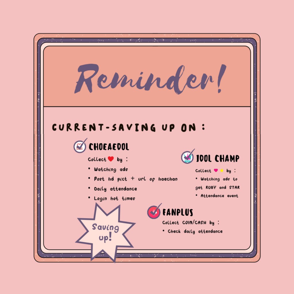 haevitteam's tweet photo. 📝Sunflowers current to do list for Haechan upcoming birthday vote!

✔ choeaedol (daily &amp; ever heart❤️)
✔ idol champ (ruby💗) 
✔ fanplus (coin🪙)

guide : 
• https://t.co/0Ydq097kTU
• https://t.co/he6x9UnZyv

#HAECHAN #해찬 #NCT해찬 https://t.co/YBWapYLotb
