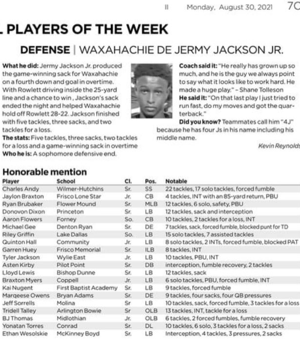 Congratulations to <a href="/DonovanAlex20/">Donovan Dixon-Lester</a> for making the Dallas Morning News Honorable mention list!  #certified