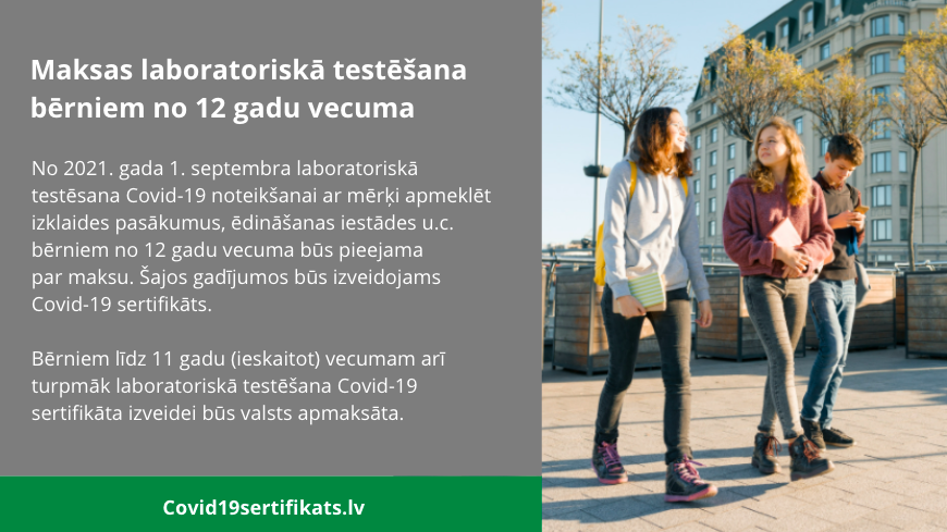 VMNVD's tweet photo. 🗓️ Atgādinām, ka no 1. septembra laboratoriskā testēšana bērniem no 12 gadu vecuma izklaides pasākumu, ēdināšanas iestāžu apmeklēšanai u.c. tiek veikta par maksu. Izņēmums ➡️ skrīnings izglītības iestādes apmeklēšanai un Covid-19 aizdomu gadījumā. Vairāk informācijas attēlā! https://t.co/qAj2Sb7I9x