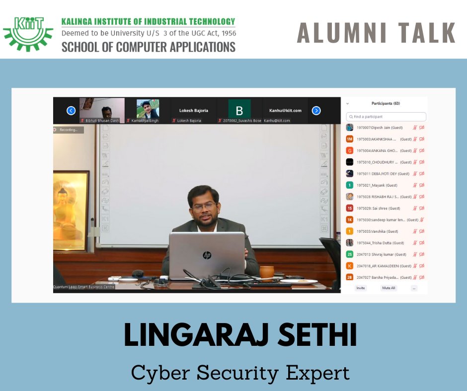 KiitSCA's tweet image. The students and the faculty were enthralled by a wonderful talk by our very own alumnus Mr. Lingaraj Sethi, a renowned Cyber security researcher who is also the Founder of Cyberdine Tech Innovation Lab. 

#kscabbsr #schoolofcomputerapplication #kiit #alumnitalk