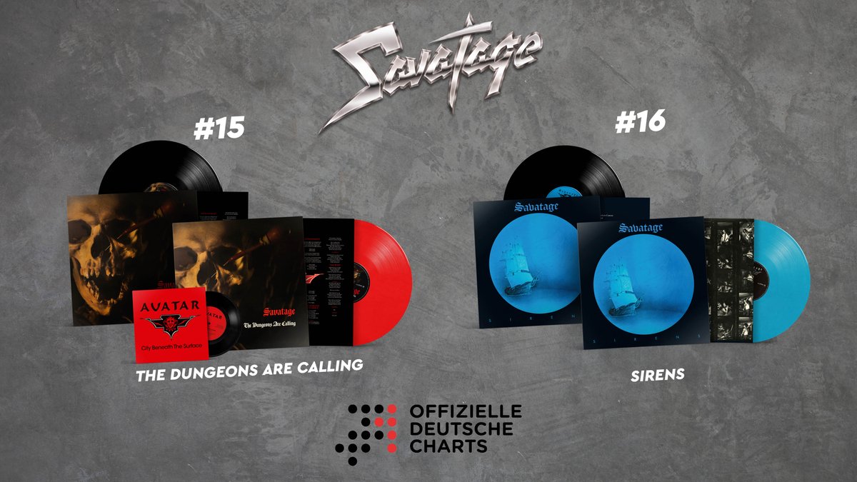 earMUSICedel's tweet photo. The #savatage #vinyl reissues of "Sirens" and "The Dungeons Are Calling" have both entered the #top20 of the German #albumcharts! Thank you all you headbangers out there - we are psyched!
#savatageband #chartentry #vinylreissue #metal #vinylcollector #recordcollector https://t.co/BJPFjXYOUG