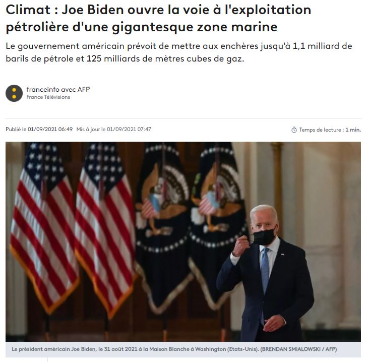 BonPote's tweet photo. J'avais prévenu dès le 7 novembre 2020 sur Twitter : concernant le climat, ne pas se réjouir trop vite de l'arrivée de Biden.

En pleine urgence climatique, le gouvernement américain continue le 'train de vie des Américains n'est pas négociable". https://t.co/n6m40akDGj