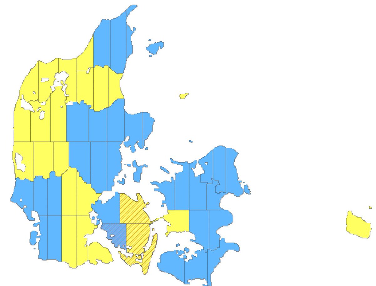 @Lene_Fischer Hvis du mener QuickOrto for GeoDK produktionen, så blev de færdige i Juni. Snakker vi Sommer, så er det jo ikke et af vores #friedata datasæt. Men det ser pt. sådan ud. Blå er quickorto klar, gul er færdigfløjet. kan også ses på sdfe.dk/saadan-arbejde…