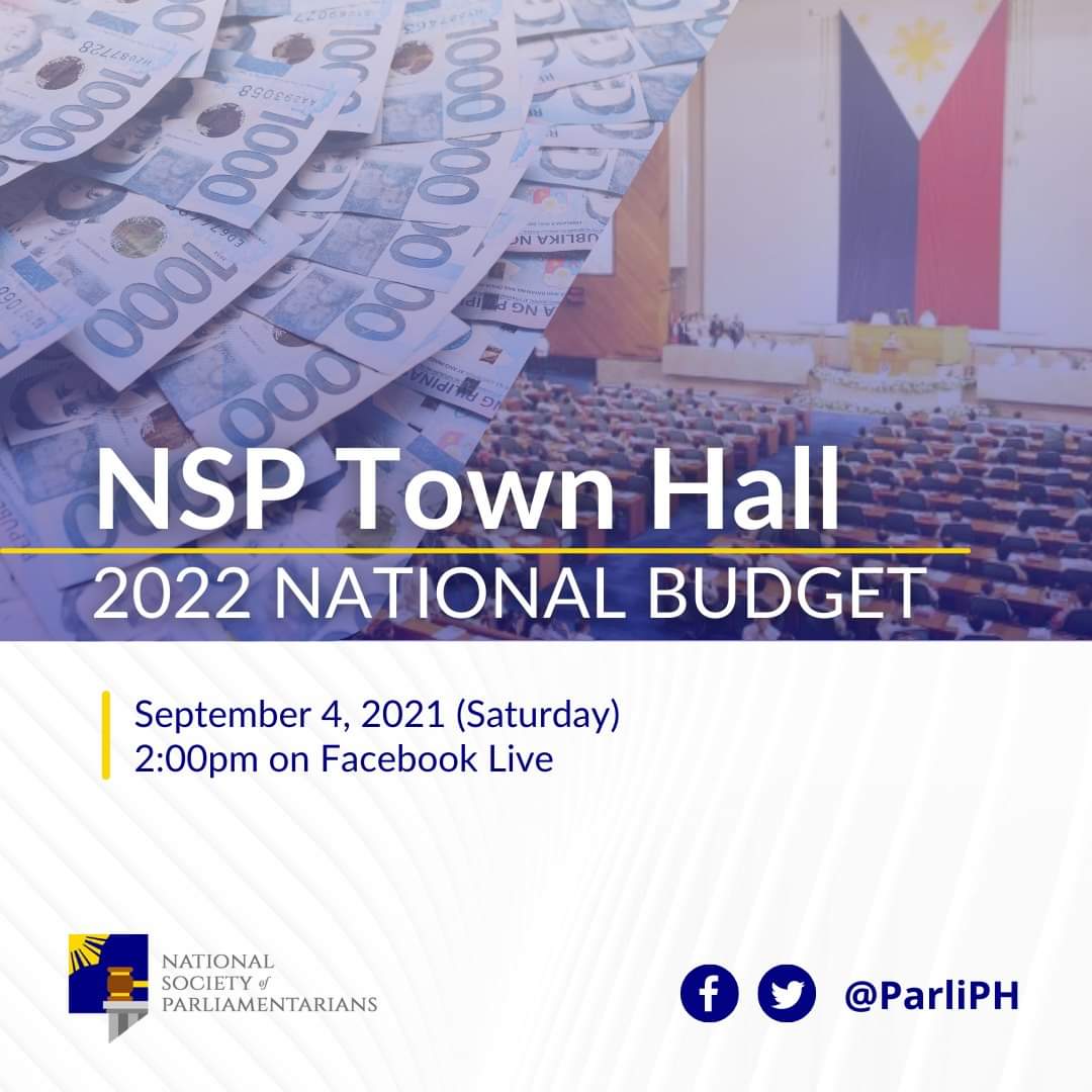 ParliPH's tweet photo. With the pandemic’s end still far from sight and one of the most important elections of our time nearing, we take a deeper look into this year’s crucial budget season.

@ParliPH presents NSP Town Hall: 2022 National Budget. 

FB Live stream, Saturday at 2PM! 

#ParliamentariansPH https://t.co/jlMXLUhQ5T