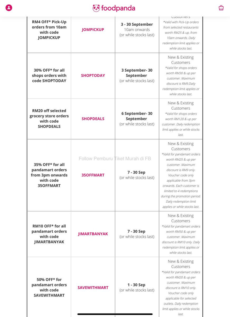 pmbrutiketmurah's tweet photo. Kod promosi Foodpanda untuk bulan September 2021 https://t.co/9dqKCXQWsM