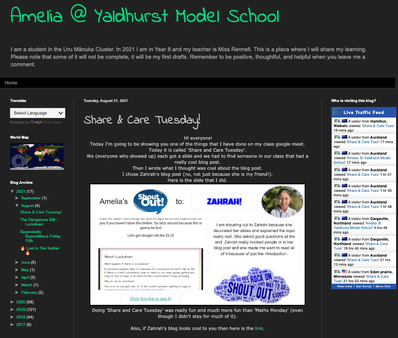 Shout out to Amelia @ Yaldhurst Model School  “Share &amp; Care Tuesday!”Cybersmart Blogging empowers our learners to elevate the positive...It’s Cool to Be Kind #BeInternetKind <a href="/GoogleForEdu/">Google for Education</a>  
ypsamelias.blogspot.com/2021/08/share-…