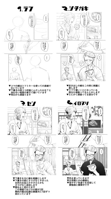 メイキングというかこんな手順で描いてますというのを纏めてみたのですが、自分の場合本当になんとか形になるまで描いて消して描いてを繰り返すだけの手順なのでこんな感じになりました。とにかく時間いっぱいいっぱい頑張ってます🏄✨ 