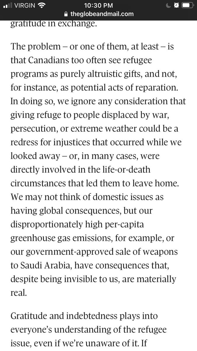 Sarah_Chown_'s tweet image. On why settler Canadians owe refugees - not the other way around.