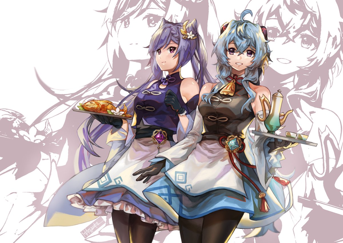甘雨|かんう(原神) ,刻晴(コクセイ)(原神) 「their outfits match
#ganqing #genshinimp」|nacht🐟のイラスト