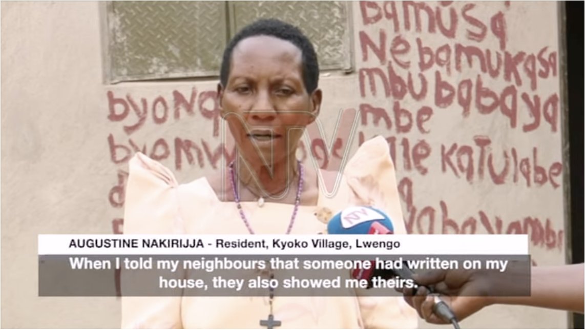 ntvuganda's tweet photo. The occupants of nine houses in Kyoko village, Kkingo sub-county, Lwengo district woke up to writings on their walls, warning that they will be attacked in the near future. #NTVNews https://t.co/vQweQkBhOR https://t.co/OXVySEjR9n