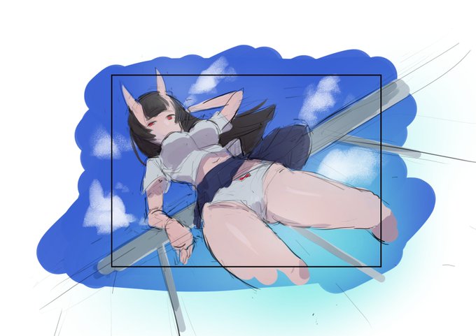 数億年ぶりの全年齢()イラスト大ラフ。
画面に対して小さく枠を配置して構図を練るやつ。 