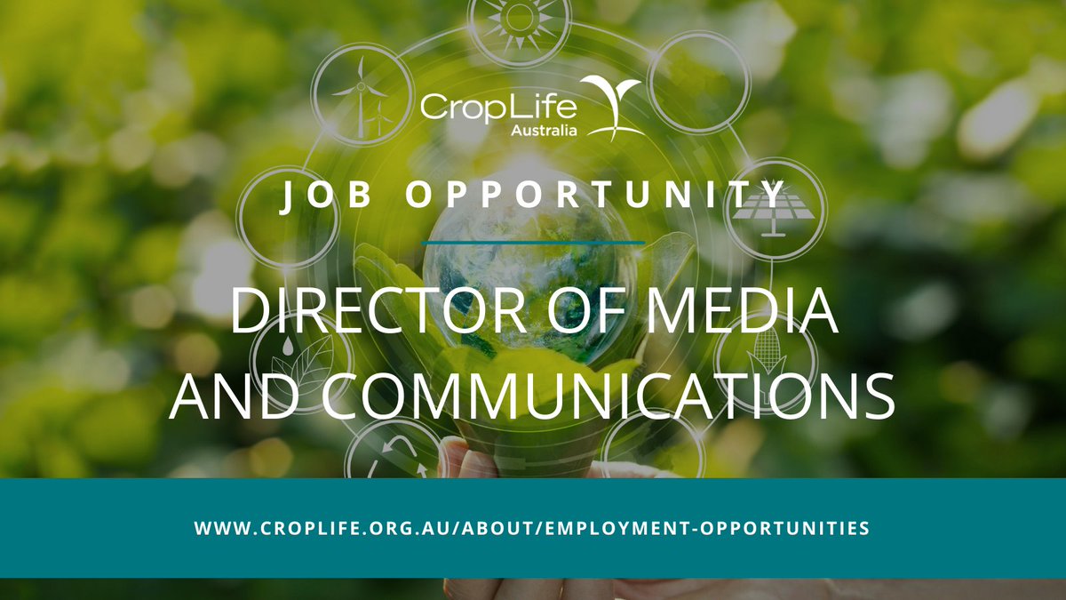 We are hiring! CropLife Australia is seeking to appoint a highly-skilled and motivated Director of Media and Communications. 
Details: ow.ly/DMkH50G1cEr