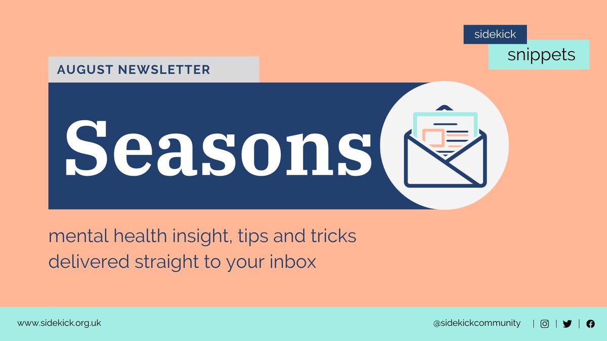 Our monthly newsletter, sidekick snippets, is out! This month we're talking Seasons, friendship benches, journaling and providing a roundup of our podcast episodes. Don't miss out and click the link below! mailchi.mp/e10fc8679a4c/s…
#mentalhealth #newsletter #mindfulness #wellbeing