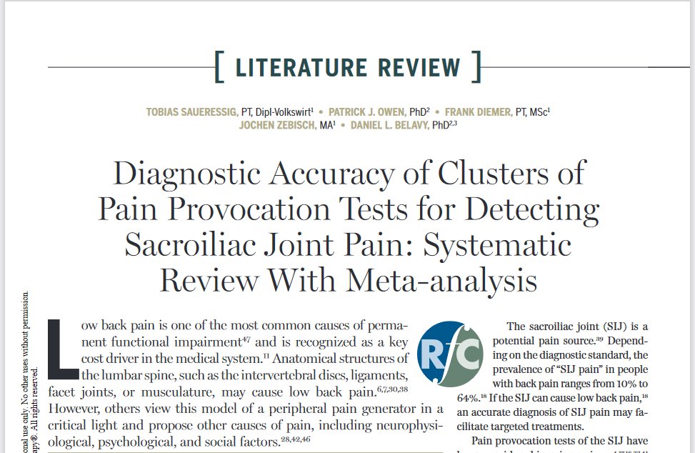 PhysioMeScience's tweet photo. finally published in @JOSPT 

👀👀👇👇

@TobiasS25347008 @PatrickOwenPhD @PhysioMeScience @belavyprof 

Diagnostic Accuracy of Clusters of Pain Provocation Tests for Detecting Sacroiliac Joint Pain: Systematic Review With Meta-analysis

https://t.co/wg5ec82h1q https://t.co/Jc2LCi9GLf
