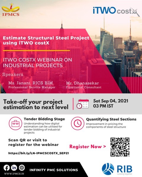 iTWOcostX's tweet image. Announcing a #FREE webinar from our reseller, #IPMCS on #September4 at 3pm IST, specifically for #India! It&apos;s all about how you can use our software to estimate on structural steel projects. 
👉 𝑹𝒆𝒈𝒊𝒔𝒕𝒆𝒓 𝑵𝒐𝒘 okt.to/diQ4jo