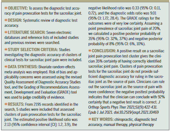 PhysioMeScience's tweet photo. finally published in @JOSPT 

👀👀👇👇

@TobiasS25347008 @PatrickOwenPhD @PhysioMeScience @belavyprof 

Diagnostic Accuracy of Clusters of Pain Provocation Tests for Detecting Sacroiliac Joint Pain: Systematic Review With Meta-analysis

https://t.co/wg5ec82h1q https://t.co/Jc2LCi9GLf