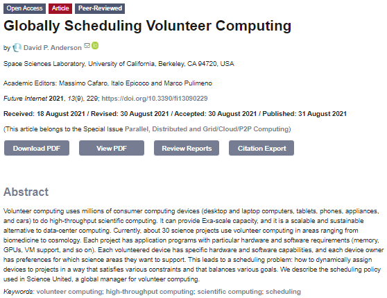 FutureInternet6's tweet photo. A new paper published by David P. Anderson from USA.
Globally Scheduling Volunteer Computing
#volunteercomputing
#highthroughputcomputing
#scientificcomputing
#scheduling
https://t.co/BeYMGi6656 https://t.co/CaILNrQH1q