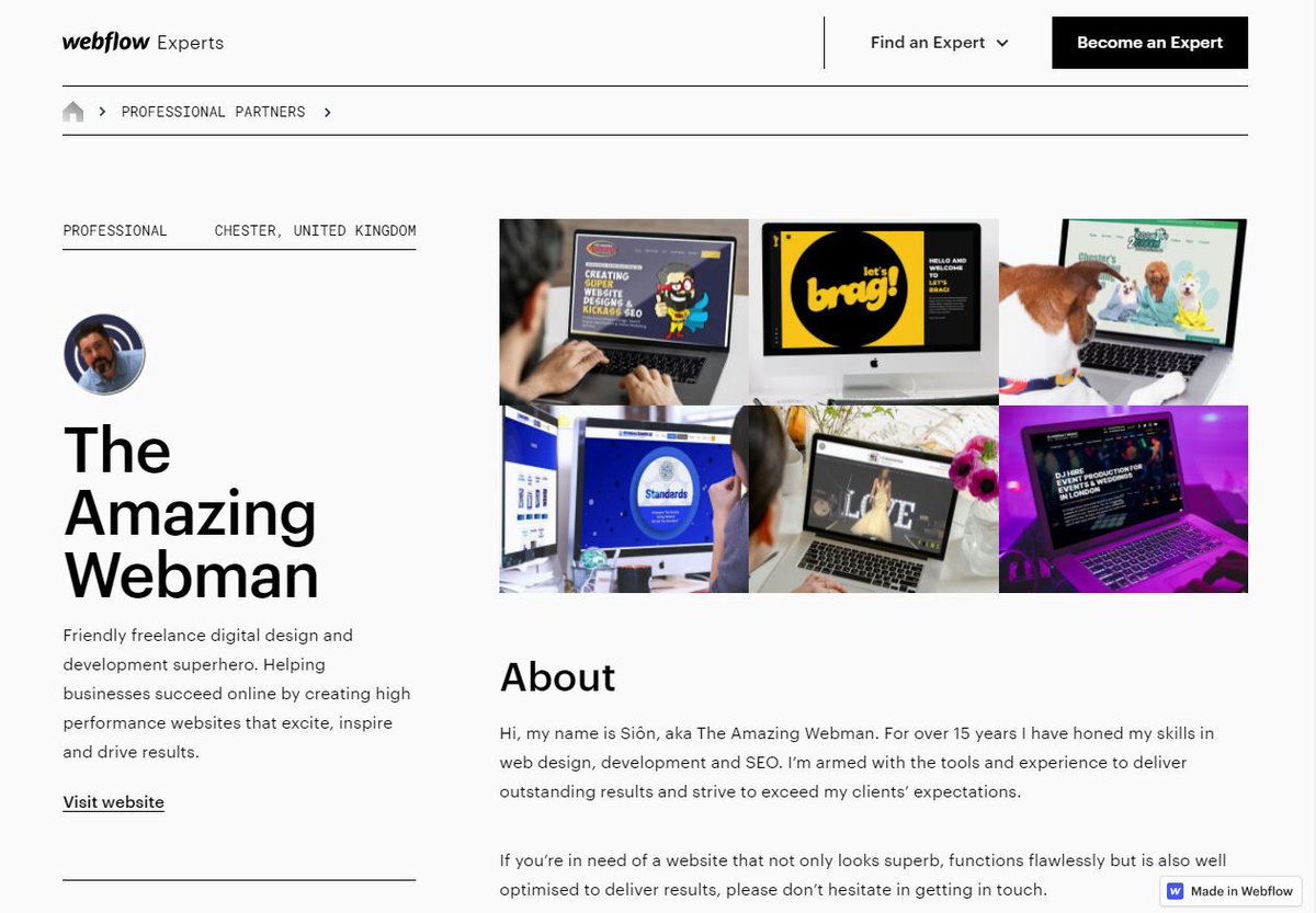 AmazingWebman's tweet photo. So after passing my exams and having my work reviewed, I'm thrilled to announce I've been approved and added to the Webflow Partner Program - https://t.co/h6LjzhuDCs https://t.co/ofKOB2AmMY
