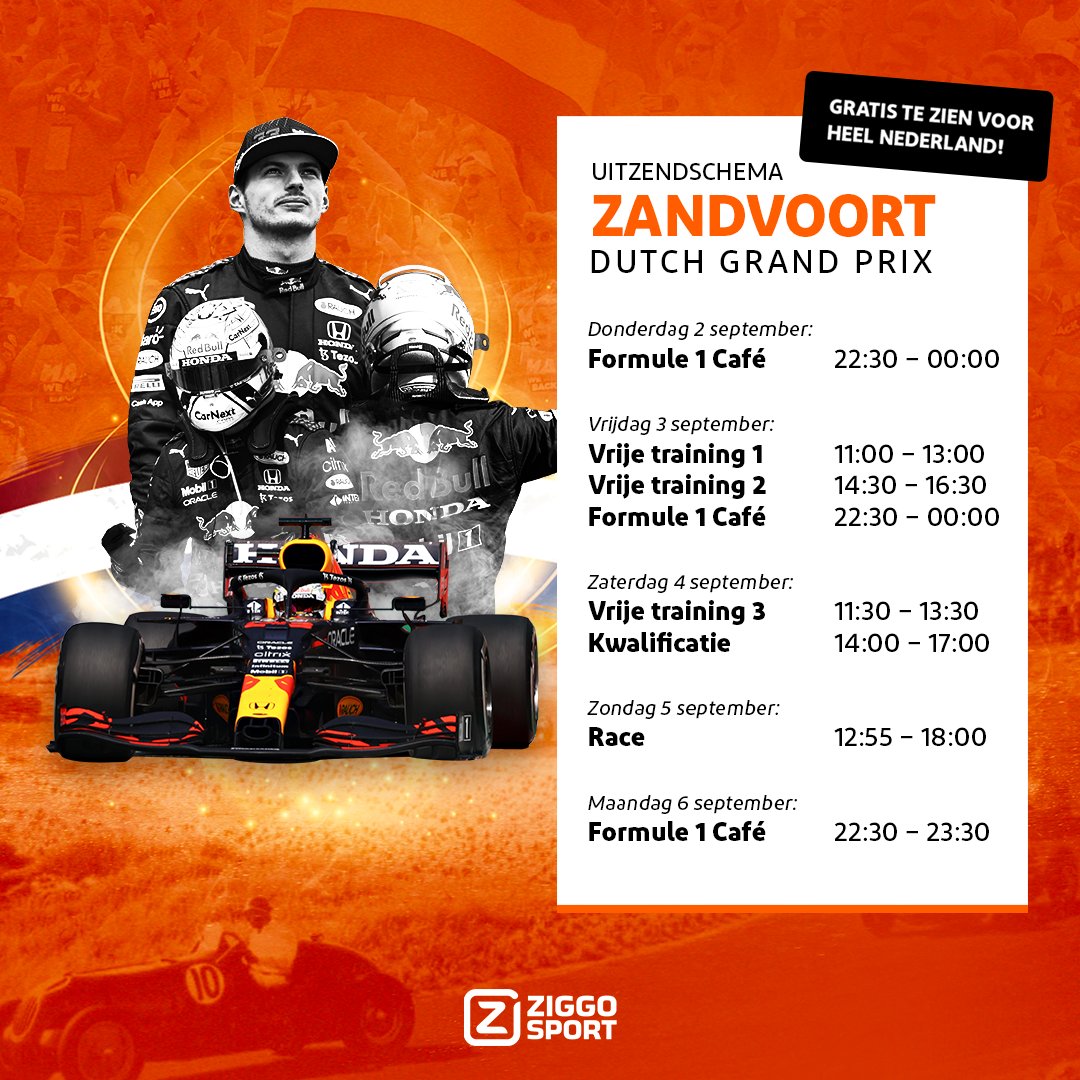 𝗢𝗽 𝗻𝗮𝗮𝗿 𝗭𝗔𝗡𝗗𝗩𝗢𝗢𝗥𝗧! 🇳🇱
Het is deze week dan éindelijk zover: de Grand Prix van Nederland! 🦁

En om dat te vieren kijkt heel Nederland het gehele raceweekend (donderdag t/m maandag) gratis naar alle kanalen van Ziggo Sport Totaal 📺

#ZiggoSportF1 #F1 #DutchGP 🇳🇱