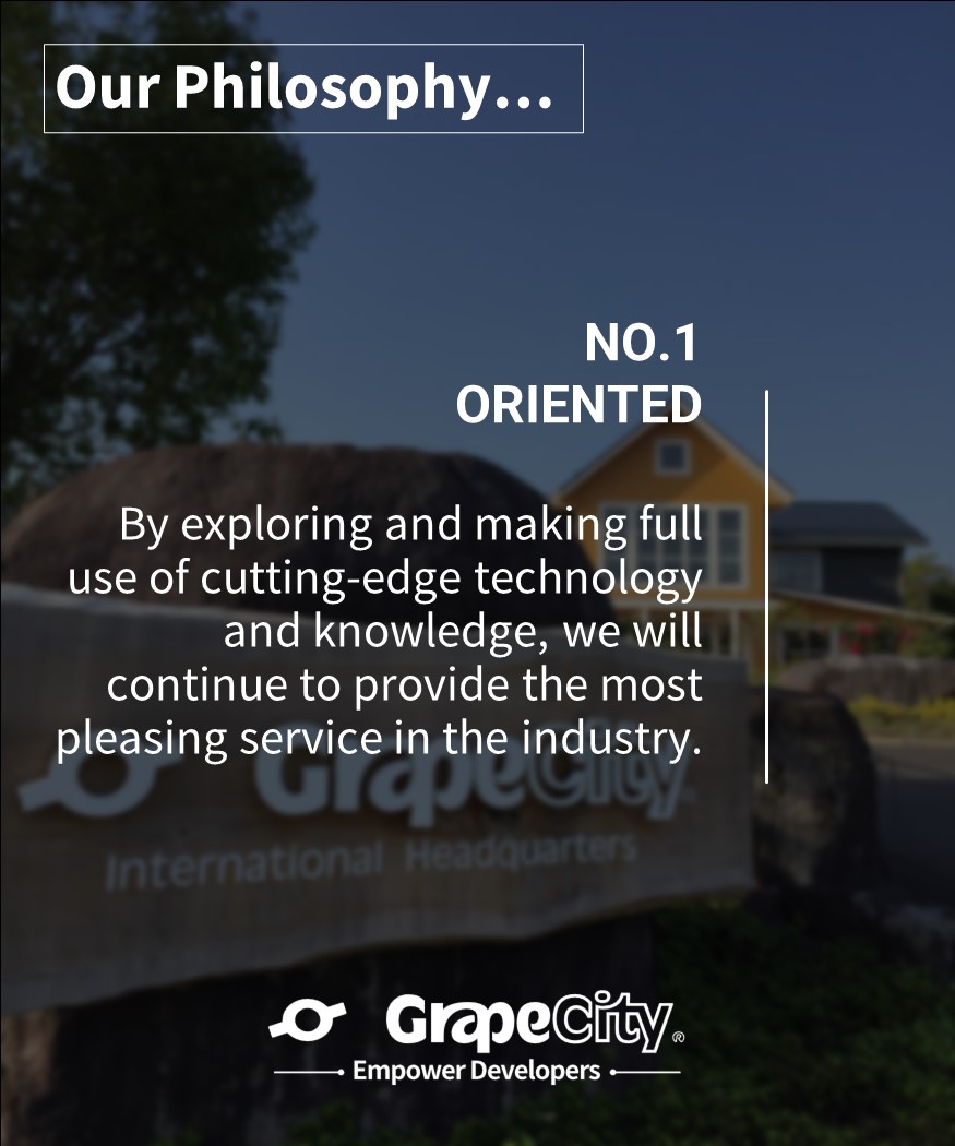 grapecity_al's tweet image. GrapeCity Philosophy ~ No. 1 Oriented
#grapecityal #grapecitylife #valuesthatprevail #softwarecompany #softwaredevelopement #softwareengineering #no1oriented