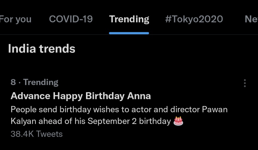 PawanismNetwork's tweet photo. ADVANCE HAPPY BIRTHDAY ANNA is trending Officially in INDIA at 8 💥

@PawanKalyan | #పవనోత్సవం https://t.co/GG50jPmKpI