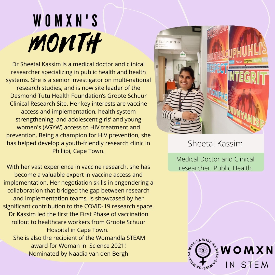 The_SAWISE's tweet photo. Dr Sheetal Kassim (@sheetalkassim) was nominated by the lovely Naadia van der Bergh! She recently won the @womandlaorg STEAM award 🎉🙌 How amazing!
#sawise #womeninstem #womxninstem #healthsystemstrengthening #HIVprevention #vaccinceaccess https://t.co/qrM5yAfri6