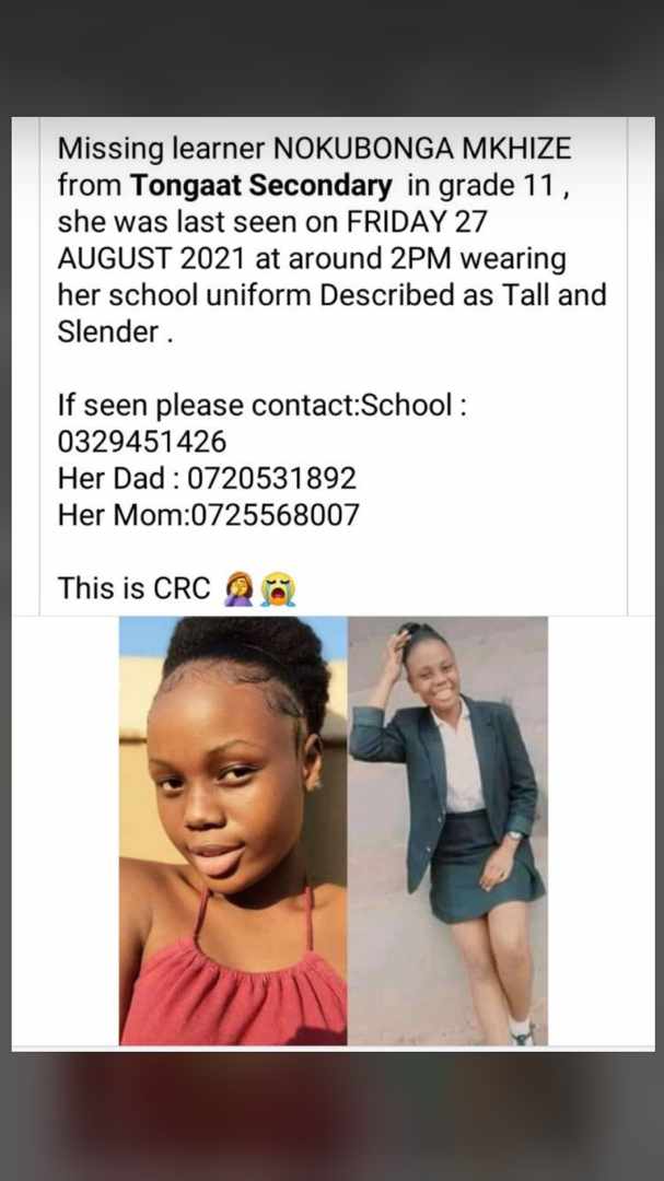 Missing learner, please retweet until she is found 🙏🏾🙏🏾🙏🏾 Khanyi Kudzai Thembinkosi Lorch