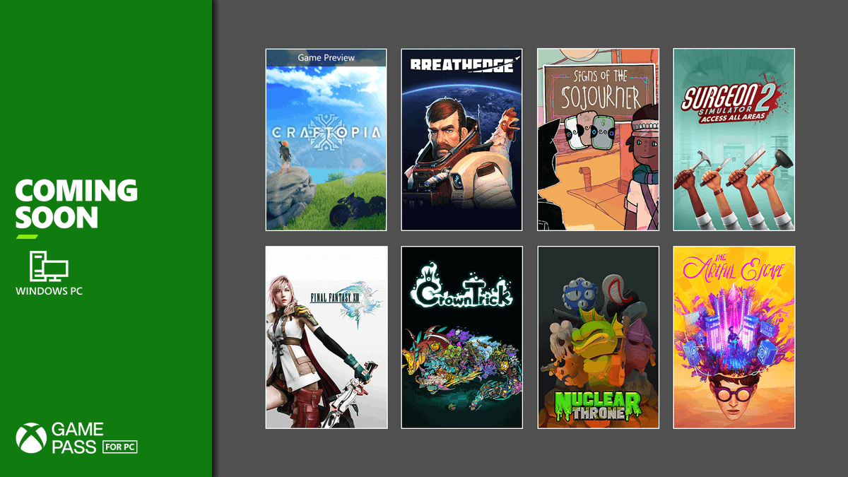 XBOXGamePassPC's tweet photo. A picture speaks a thousand words (or in this case, 8 upcoming games)

https://t.co/Kz1SbA7xMV https://t.co/1yj5b9Wrsz