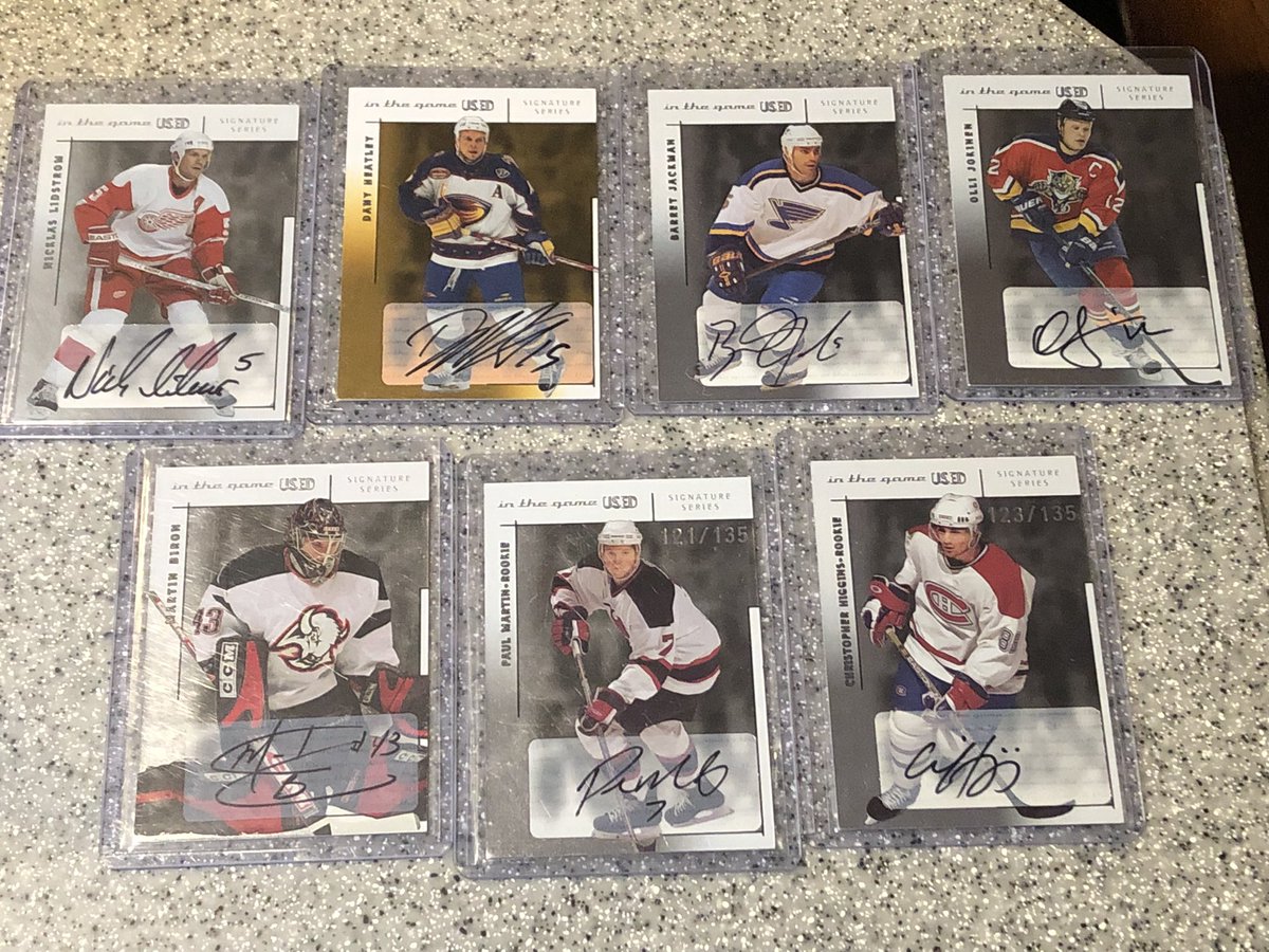 danvincent78's tweet photo. Part 2 of the @CheckOutMyCards highlights. #CollectConnor (love the platinum rainbows), some 03-04 ITGU SS autos for the set, and some Canes highlights. Iβve added Jarvis to the list of Canes Iβm actively picking up. Please LMK if you have any of the limited autos from 03-04 ITGU https://t.co/8L7g9XBwGL