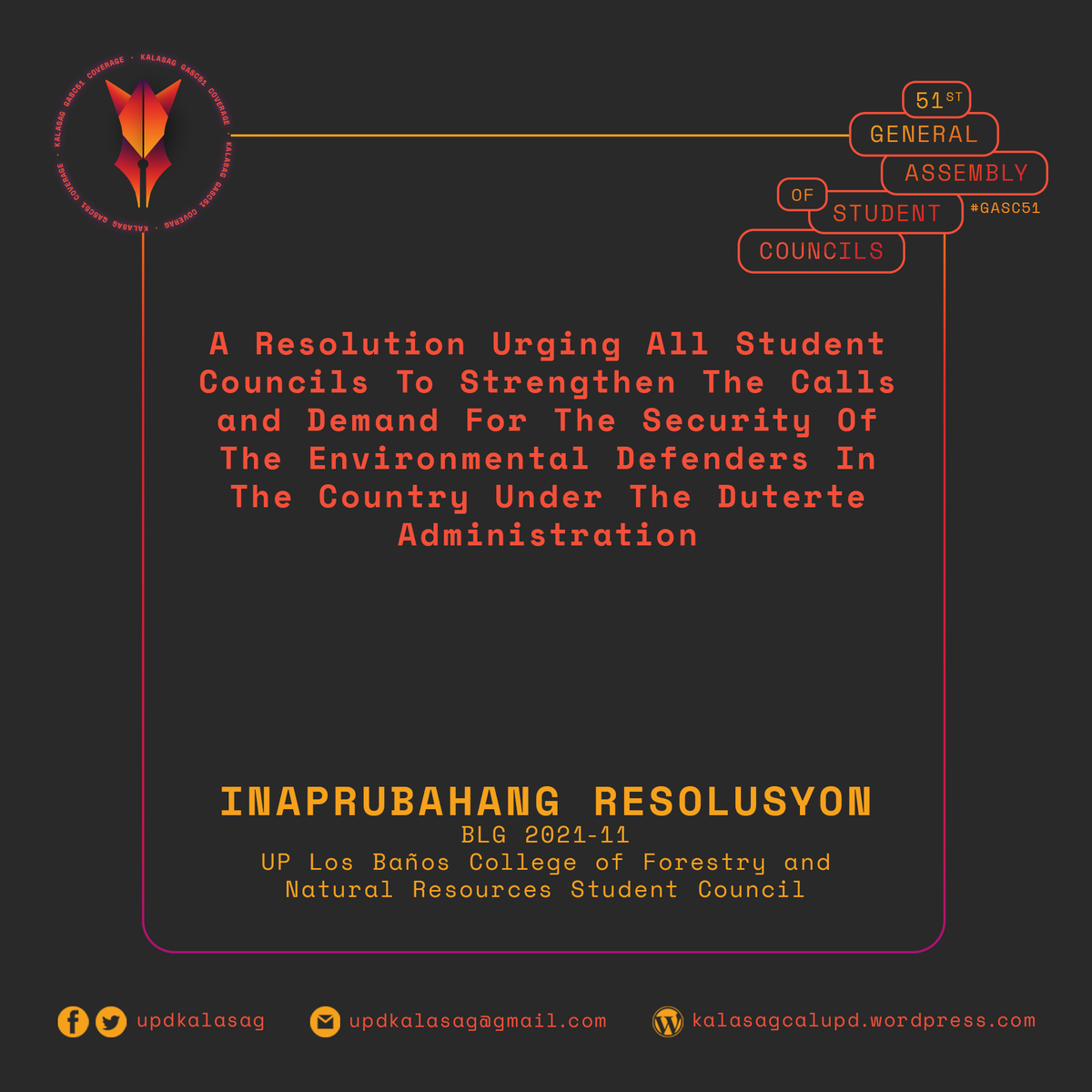 updkalasag's tweet photo. Ilan sa nilalaman ng mga naaprubahang resolusyon ay hinggil sa mga kampanya sa gitna ng pandemya, ligtas na pagbabalik-eskwela, at paglaban sa mga demokratikong karapatan.
#GASC51
#EndContractualization
#StopTheAttacks
#LandToTheTillers
#LigtasNaBalikEskwela https://t.co/PqL9tJhKOj