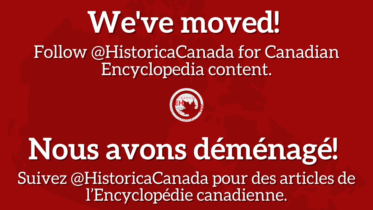 We've moved! This account is no longer active. Follow @HistoricaCanada for Canadian Encyclopedia content. Thank you for following! Nous avons déménagé! Ce compte n'est plus actif. Suivez @HistoricaCanada pour plus de l’Encyclopédie canadienne. Merci de nous suivre!