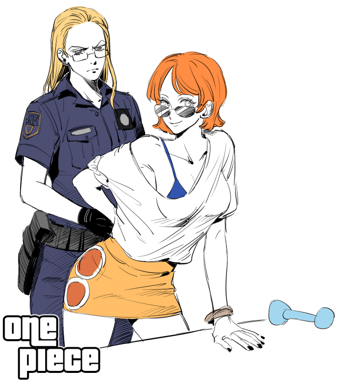 R_a_ine's tweet photo. Kalifa &amp; Nami

It's a parody of gta5 concept art. https://t.co/8sS17XkURB