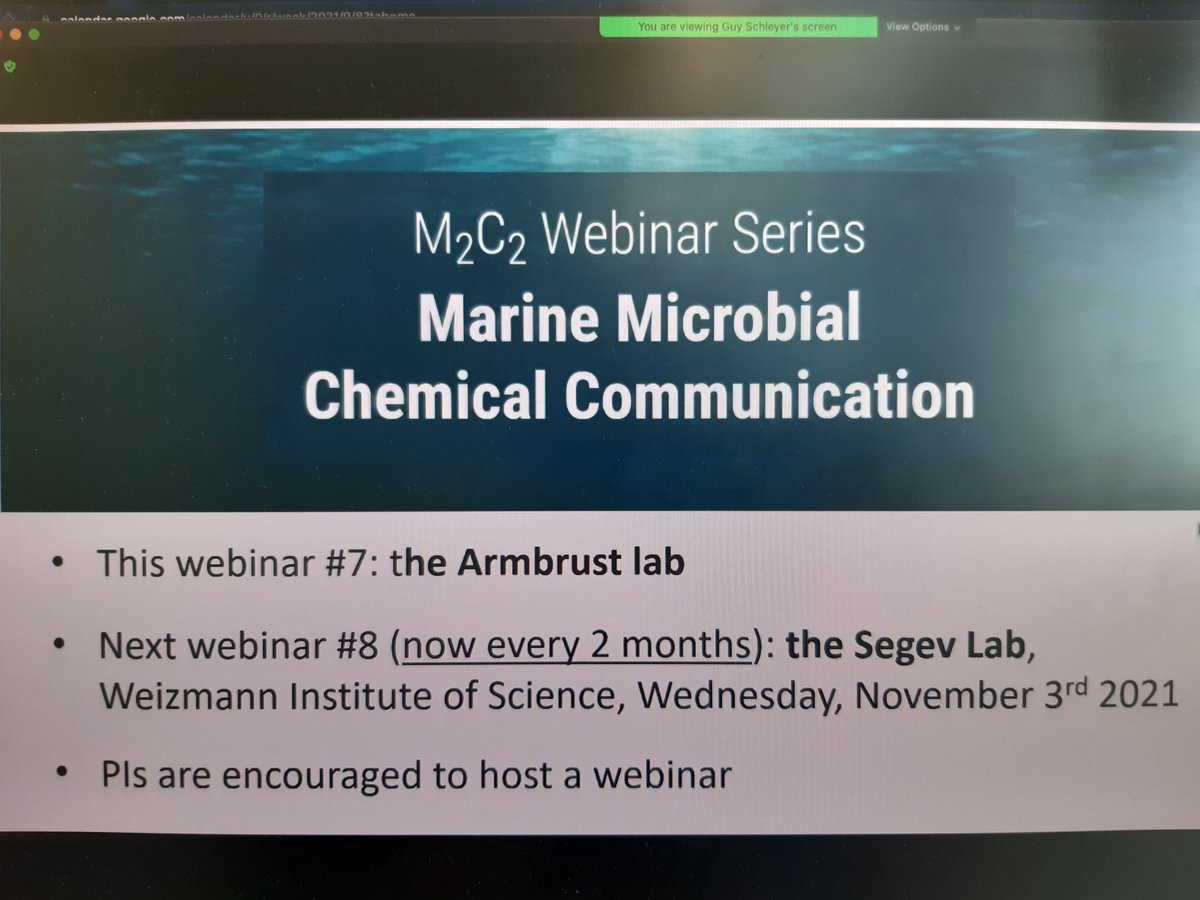You are a PI and work on chemical ecology in marine microbial systems ? Host an M2C2 seminar and share your research with the right community ! Get in touch :) #infochemical #metabolites #marinemicrobes #communication
Today, Armbrust lab !