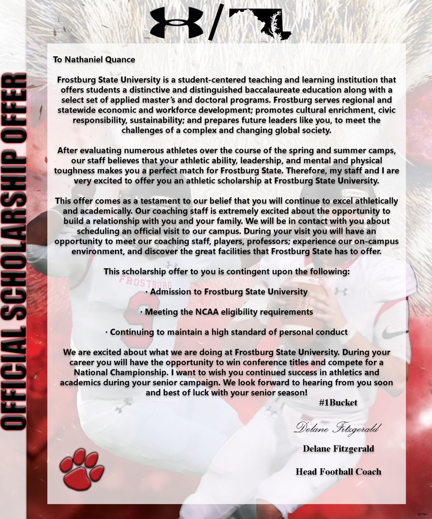 NateCue_17's tweet photo. Excited to have received a scholarship offer from @FrostburgFBALL! A HUGE thank you to @frostburgfitz, @CoachFahey54 &amp; @Leverage_Angles for your faith in my athletic and academic abilities! GO BOBCATS! https://t.co/b8pGKjjzkB