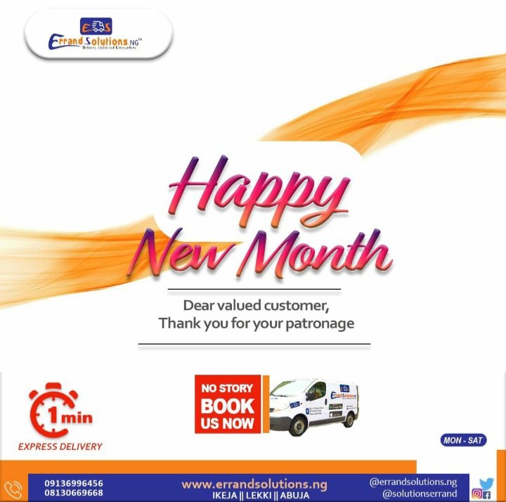 solutionserrand's tweet image. Happy  new month from all of us at Errandsolutions.ng 

We hope that this month brings joy and laughter for all of us.