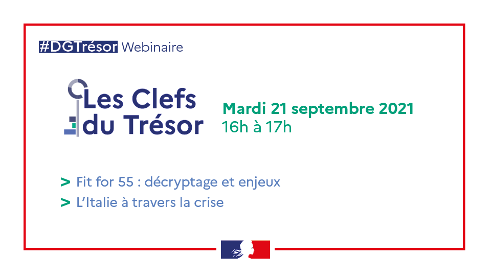 📣 Nous vous donnons rendez-vous pour une nouvelle édition de notre webinaire #ClefsduTrésor mardi 21 septembre. 

Au programme :
🔹 #Fitfor55 : décryptage et enjeux 
🔹 L'#Italie à travers la crise 

📌 Inscrivez-vous ➡️ tresor.economie.gouv.fr/Evenements/202…