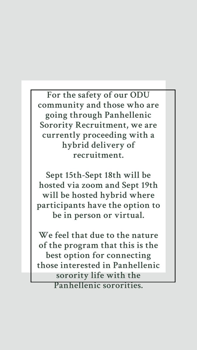 ODUPHC's tweet image. Safety is our number one priority! We are committed to creating a fun recruitment process while still understanding the times we live in. That being said, registration is still open for Panhellenic sorority recruitment! Check the link in our bio for more information! Go Greek 🤩