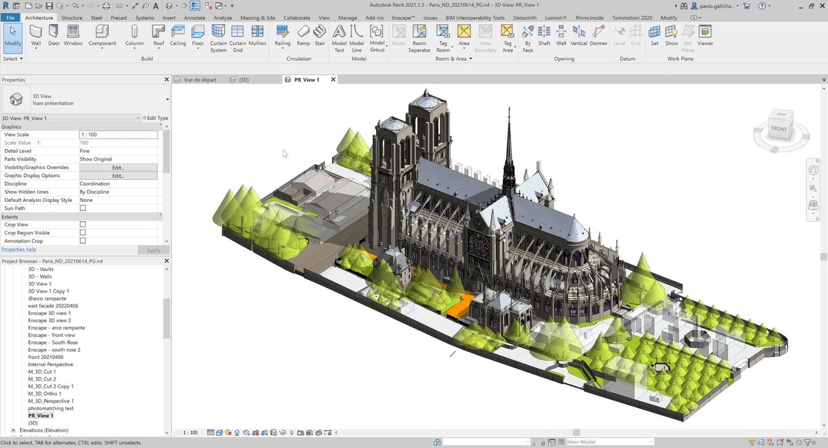paredes_arq's tweet image. Modelo de la catedral de #NotreDame, París en #Revit2021 que es utilizado para los trabajos de restauración de la misma. 
#BIM