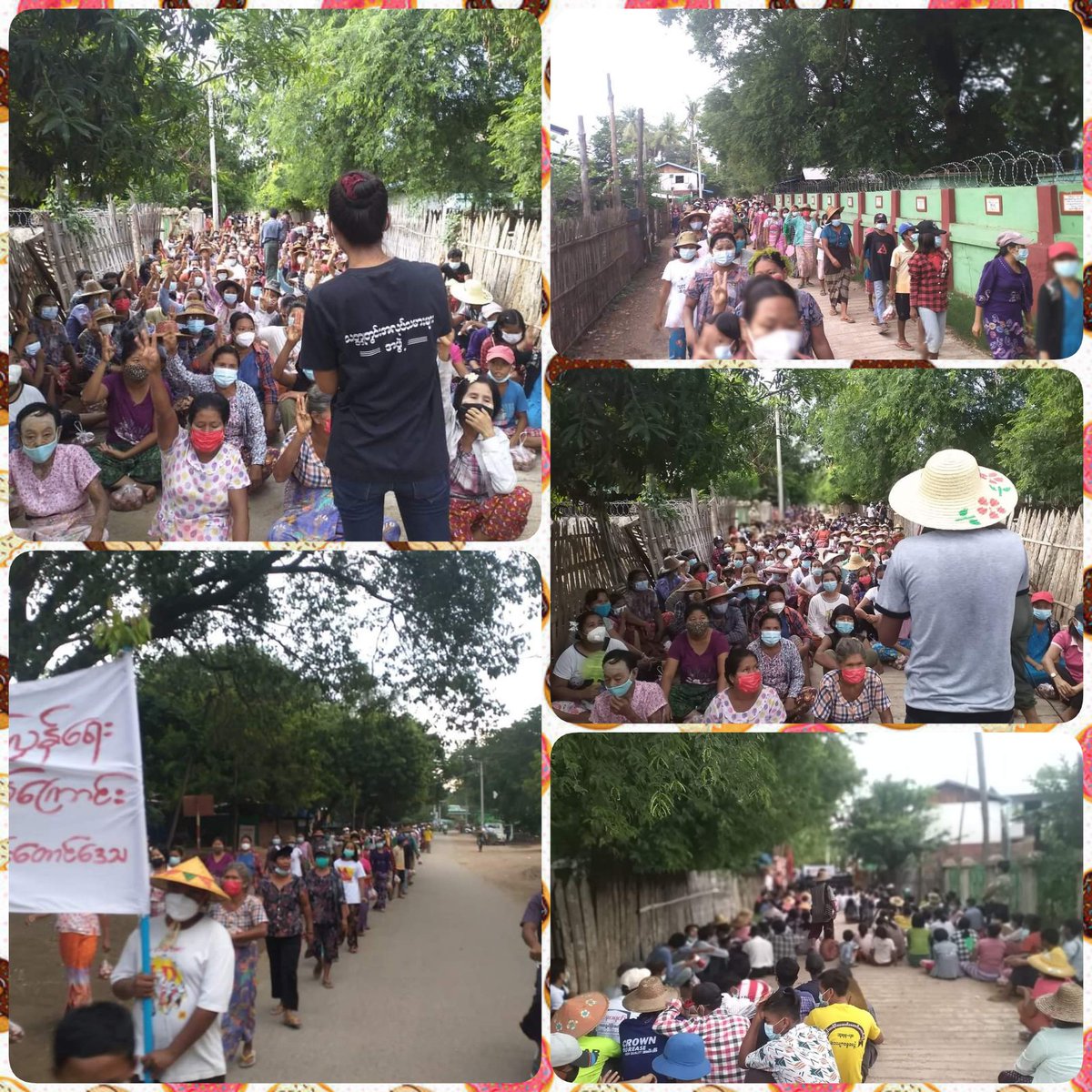 The vigorous and persistent protesters from the main strike of Letpadaungtaung area, Salingyi township, Sagaing Division came out with massive strength to eradicate the Fascist Military Dictatorship this evening 🌆🚩

#ASEAN_StandForDemocracy
#Sep1Coup 
#WhatsHappeningInMyanmar